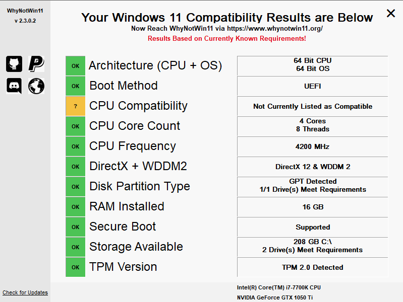 WhyNotWin11 - Windows 11 Compatibility checking tool 1 whynotwin11